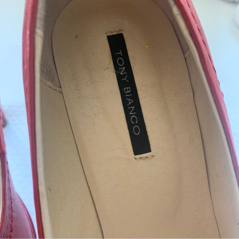 Tony Bianco Womens Red Leather Pump Stiletto Heels Peep Toe Slip On Size 8.5 - Picture 4 of 14